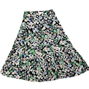 H&M Black Multi Color Floral Viscose Full Maxi Skirt Career/Casual Dressy Size 6
